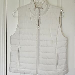 LOFT White Quilted Puffer Vest with Standing Collar